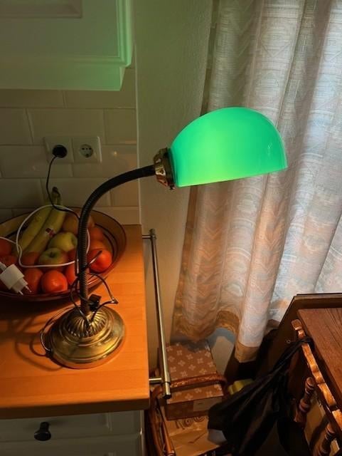 Antiek koperen notarislamp bureaulamp, Ophalen of Verzenden