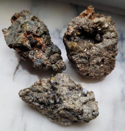 Sfaleriet Cleofaan kwarts specimen 3 stuks Bulgarije, Verzamelen, Mineralen en Fossielen, Mineraal, Ophalen of Verzenden