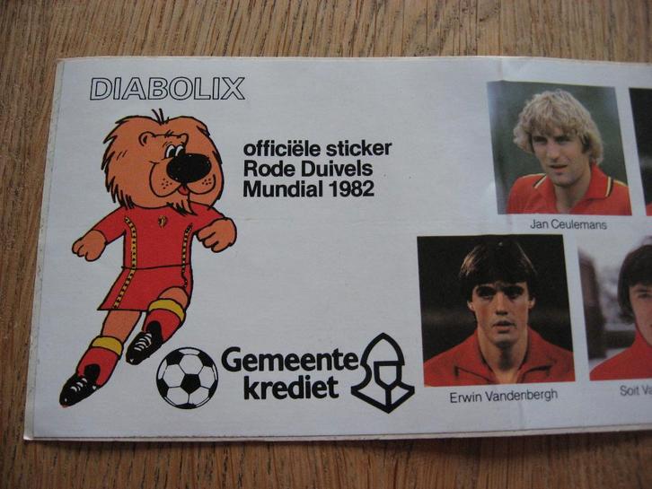 Mundial 1982 Diabolix Rode Duivels Vintage Sticker, Verzamelen, Sportartikelen en Voetbal, Zo goed als nieuw, Poster, Plaatje of Sticker