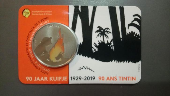 euromunten Kuifje - Tintin 5 euro gekleurd 2019, Postzegels en Munten, Munten | Europa | Euromunten, Losse munt, 5 euro, België