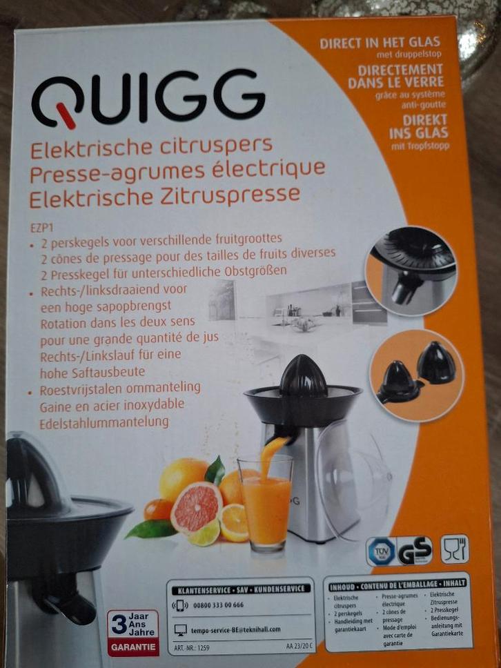 Elektrische citruspers Quigg model EZP1, Elektronische apparatuur, Juicers, Zo goed als nieuw, Citruspers, Elektrisch, Ophalen