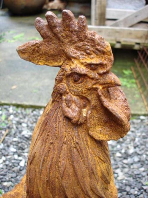 statue d un coq en relief en fonte pat rouillé , superbe, Jardin & Terrasse, Statues de jardin, Neuf, Animal, Métal, Enlèvement ou Envoi