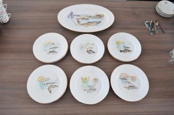 Porselein van Domino Limoges — vintage visservies  beschikbaar voor biedingen