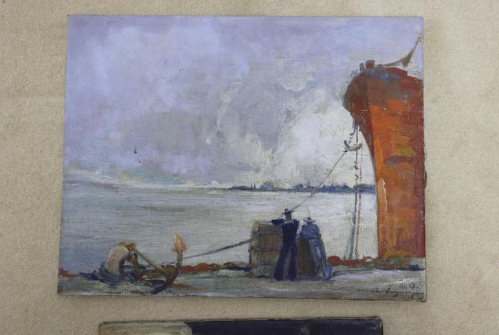 2X peinture HST Charles Swyncop port d'Anvers Alfred Bastien, Antiquités & Art, Art | Peinture | Classique, Enlèvement ou Envoi