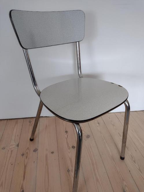 Formica stoelen x3 stuks - grijs en bruin - vintage / retro, Huis en Inrichting, Stoelen, Gebruikt, Drie, Hout, Metaal, Overige materialen