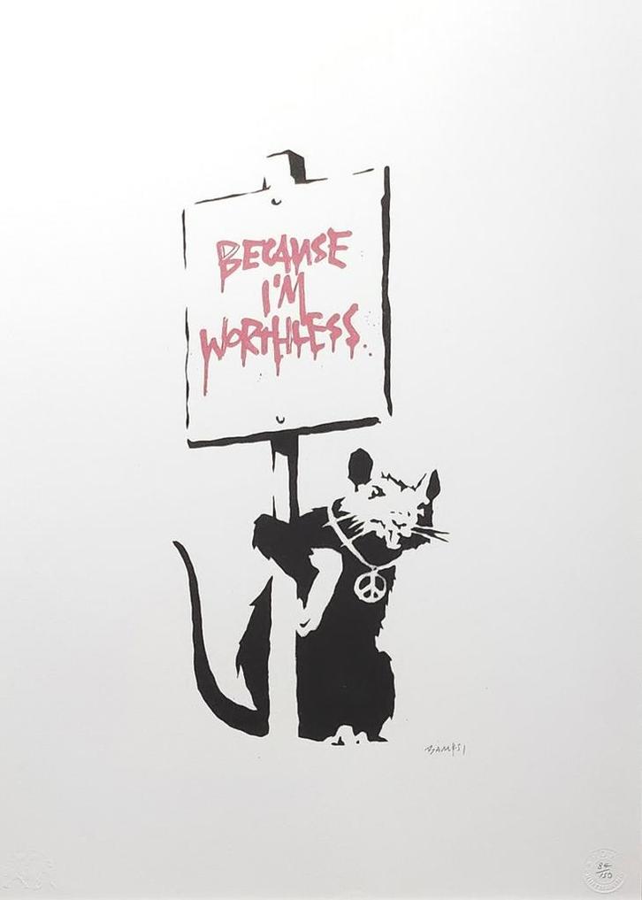 Banksy - Because I'm Worthless, Antiek en Kunst, Kunst | Litho's en Zeefdrukken, Ophalen of Verzenden