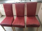 3 gestoffeerde rode stoelen keuken of zitplaats, Ophalen, Hout, Gebruikt, Drie