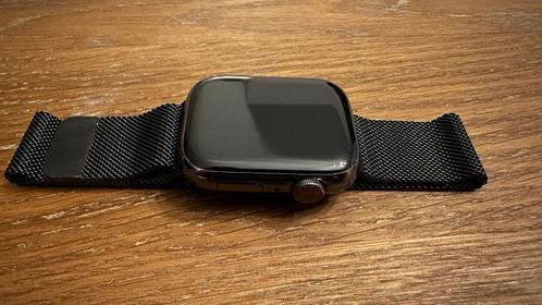 Apple Watch series 8 stainless steel 45mm, Handtassen en Accessoires, Smartwatches, Gebruikt, iOS, Zwart, Afstand, Calorieverbanding