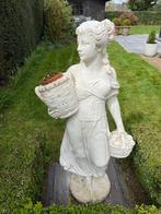 Zwaar Tuinbeeld Dame met mand/korf 110cm, Jardin & Terrasse, Statues de jardin, Pierre, Enlèvement, Utilisé