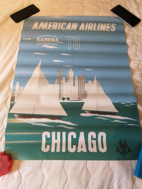 SABENA & American Airlines affiche - Chicago, Verzamelen, Sabenasouvenirs, Zo goed als nieuw, Ophalen of Verzenden