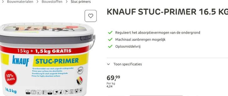 Knauf Stuc Primer 16,5 kg, Doe-het-zelf en Bouw, Plinten en Afwerking, Nieuw, Overige typen, Overige materialen, Ophalen