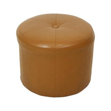 Ronde Vintage Poef Camel Bruin Skai Kunstleer  beschikbaar voor biedingen