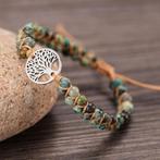 Gevlochten armband met Jade en Levensboom zilverkleurig, Ophalen of Verzenden, Nieuw, Zilver, Met bedels of kralen