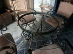 Ronde glazen tafel met 4 stoelen, Huis en Inrichting, Tafels | Eettafels, Ophalen, Gebruikt, Rond, Glas