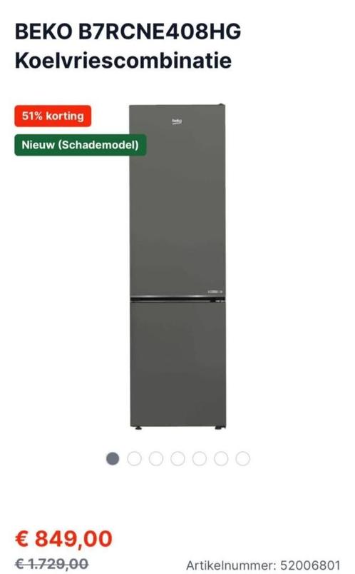 Frigo/congélateur BEKO Classe A (B7RCNE408HG), Elektronische apparatuur, Koelkasten en IJskasten, Zo goed als nieuw, Met vriesvak