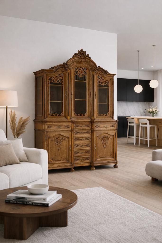 Kleerkast - massief eikenhouten meubilair in Louis XV-stijl, Huis en Inrichting, Kasten | Dressoirs, Eikenhout, Ophalen