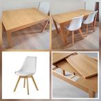 Uitschuifbare tafel van eikenfineer en 4 stoelen, Huis en Inrichting, Tafels | Eettafels, Ophalen, Zo goed als nieuw, Eikenhout