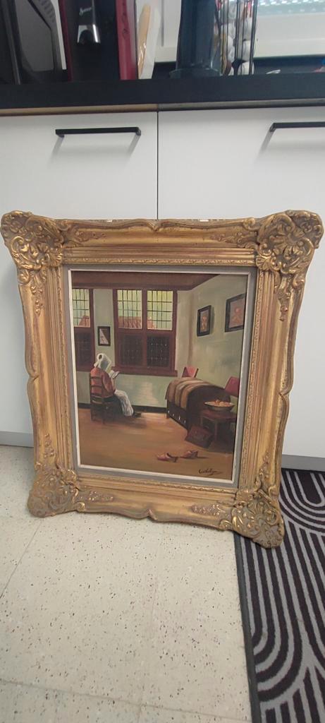 Lezende vrouw, handgesigneerd; olieverfschilderij, Antiek en Kunst, Kunst | Schilderijen | Klassiek, Ophalen of Verzenden