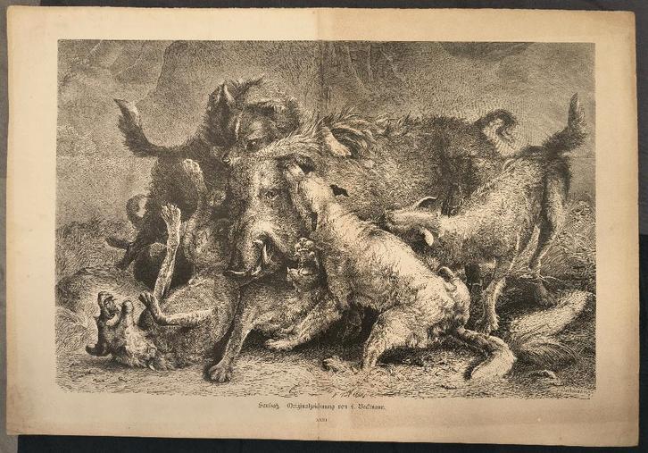 Sauhatze - Ludwig Beckmann, Antiek en Kunst, Kunst | Etsen en Gravures, Ophalen of Verzenden