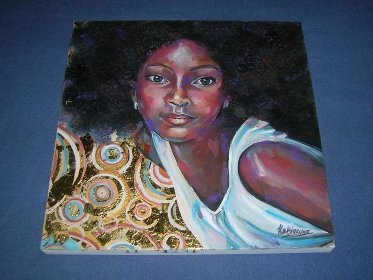 Schilderij Afrikan Girl, Antiek en Kunst, Kunst | Schilderijen | Modern, Ophalen of Verzenden