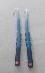 2 bougies type cierges dégradé de bleu, Enlèvement, Comme neuf, Bleu, 25 à 50 cm
