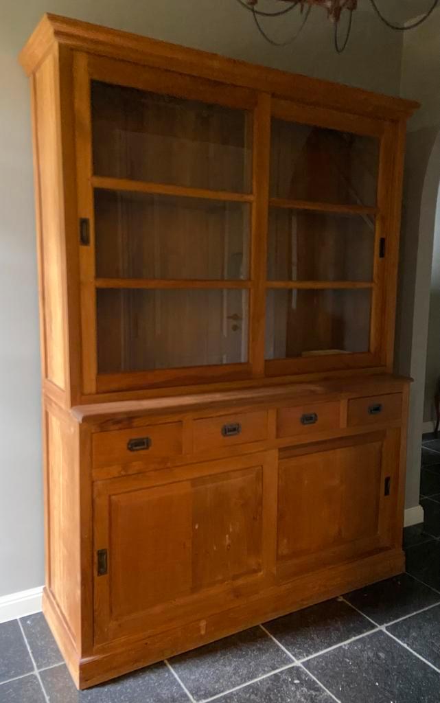 Teakhouten vitrine kast, Huis en Inrichting, Kasten | Vitrinekasten, 200 cm of meer, 150 tot 200 cm, 50 tot 75 cm, Teakhout, Ophalen