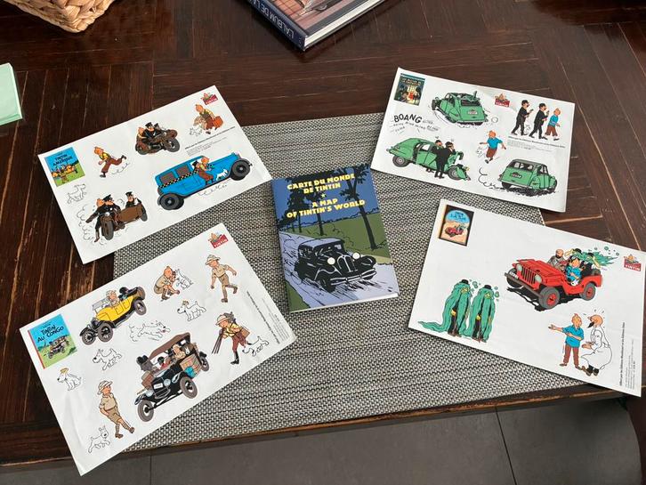 carte du monde + autocollant tintin, Verzamelen, Stripfiguren, Zo goed als nieuw, Plaatje, Poster of Sticker, Kuifje, Ophalen