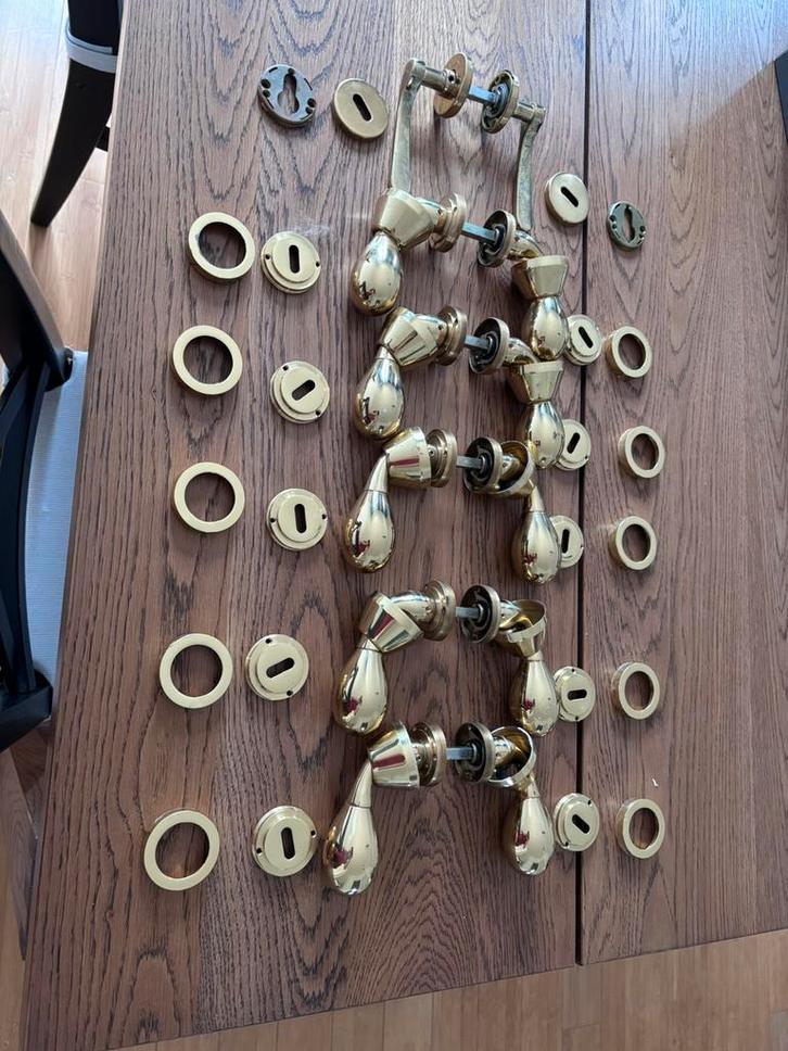 Poignées de porte vintage en laiton - Lot de 5, Doe-het-zelf en Bouw, Hang- en Sluitwerk, Gebruikt, Klink of Kruk, Koper of Messing