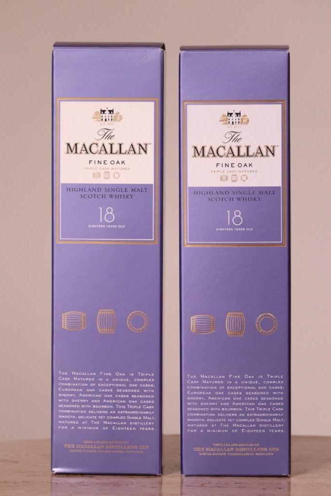 Macallan 18yo Fine Oak (2x), Verzamelen, Wijnen, Nieuw, Overige typen, Overige gebieden, Ophalen