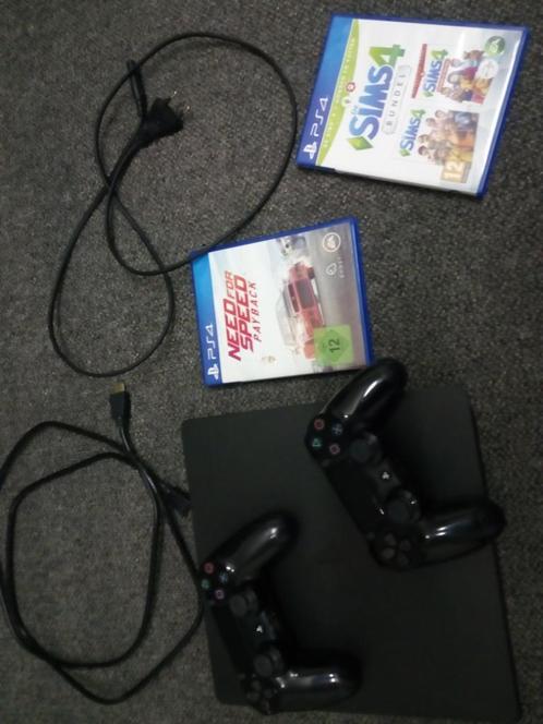 PS 4 Slim 500 GB met games, Games en Spelcomputers, Spelcomputers | Sony PlayStation 4, Zo goed als nieuw, Slim, 500 GB, Met 2 controllers