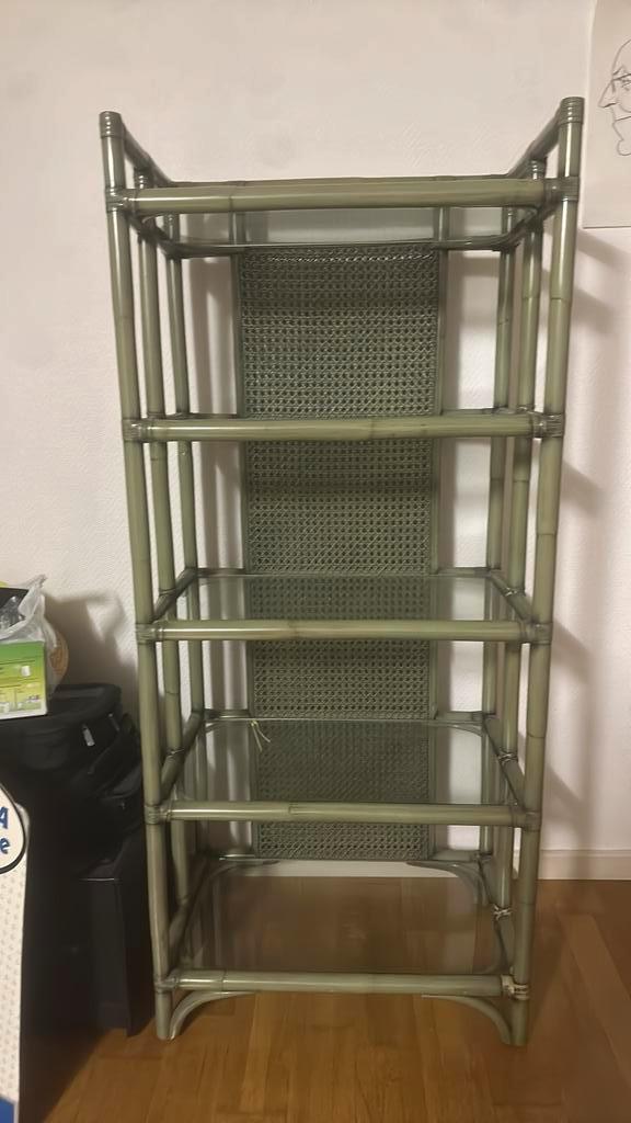 Rekje in bamboe met 5 glazen legplanken: prachtig, Huis en Inrichting, Kasten | Wandmeubels, Zo goed als nieuw, Ophalen