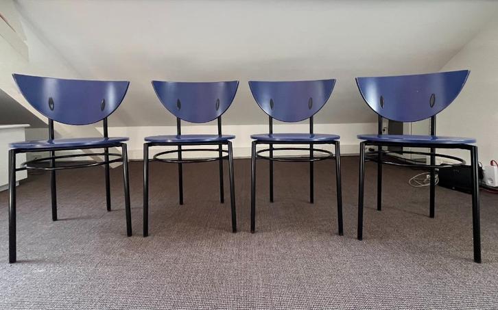 Ligne Roset stoelen HERA, Huis en Inrichting, Stoelen, Gebruikt, Vier, Hout, Metaal, Blauw, Ophalen