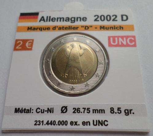 ALLEMAGNE 2 euro année 2002 D. Neuve UNC, Postzegels en Munten, Munten | Europa | Euromunten, Losse munt, 2 euro, Duitsland, Verzenden