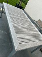 Table en teck avec structure en métal laqué gris en bon état, 100cm x 200cm, Rectangulaire, Métal, Enlèvement