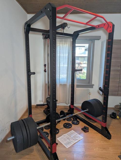 Squat Rack + alle accessoires! + 127.5kg bumperplates, Sport en Fitness, Fitnessmaterialen, Zo goed als nieuw, Ophalen