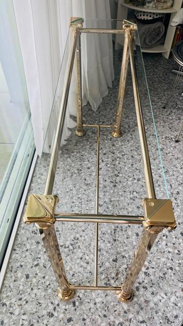 Muurconsole tafel goudkleurig glazen blad perfecte staat, Enlèvement