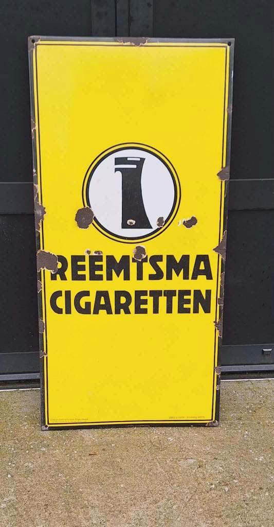 Groot emaille reclamebord Reemtsma Cigaretten., Collections, Marques & Objets publicitaires, Utilisé, Panneau publicitaire, Enlèvement