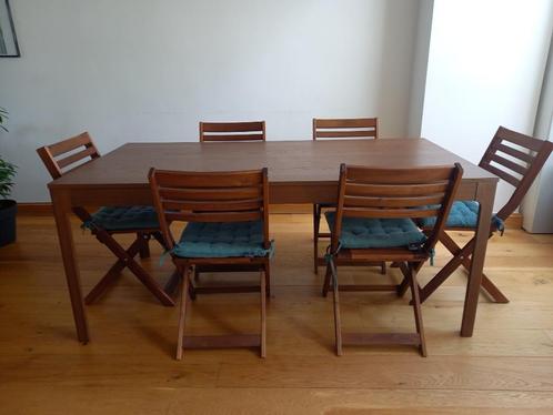 Uitschuifbare tafel + 6 stoelen Ikea, Huis en Inrichting, Tafels | Eettafels, Zo goed als nieuw, 50 tot 100 cm, 150 tot 200 cm