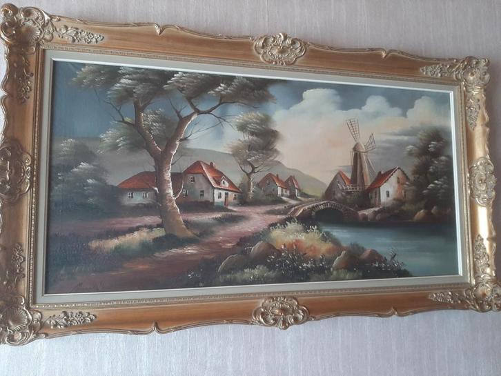 Vintage landschapsschilderij in mooie vergulde houten lijst, Antiek en Kunst, Kunst | Schilderijen | Klassiek, Ophalen