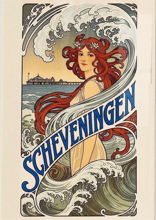 SCHEVENINGEN Alphonse Mucha Stijl Reis Poster affiche, Verzamelen, Posters, Nieuw, Verzenden
