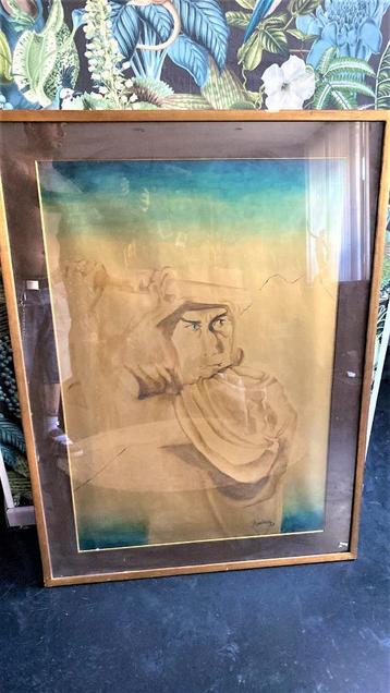 Belle peinture d'un Samourai signé 120cm, Enlèvement
