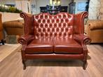 Engelse chesterfield 2 zits zetel als Nieuw Chestnut, Ophalen of Verzenden