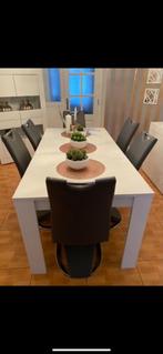 Volledige eetkamer, Huis en Inrichting, Ophalen, Zo goed als nieuw, Salle à manger blanche brillante complète, 4 tot 6 stoelen