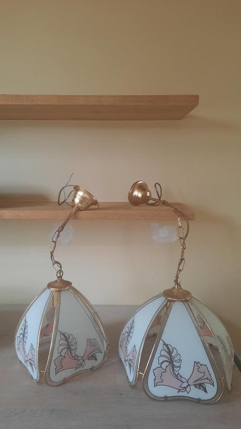 Retro lampen, Huis en Inrichting, Lampen | Hanglampen, Gebruikt, 50 tot 75 cm, Glas, Metaal, Ophalen