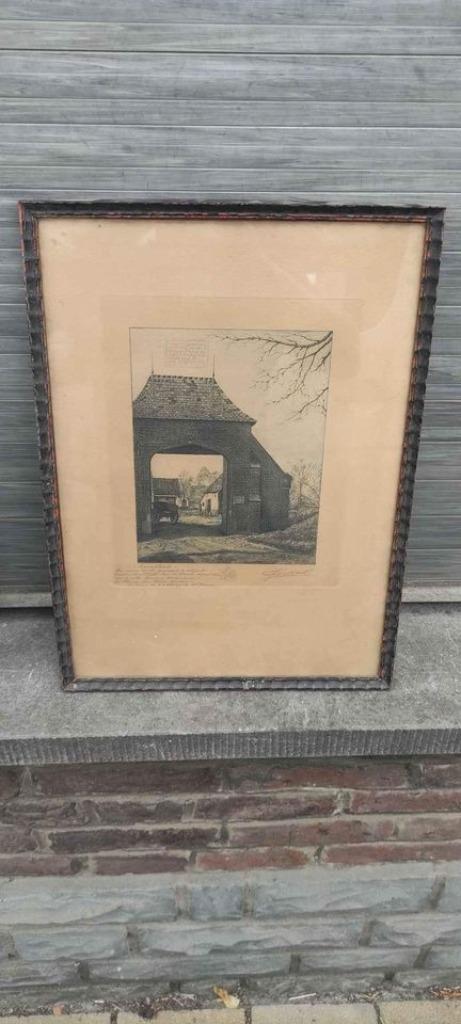 Gravure meirelbeek signe jean de bast, Antiek en Kunst, Kunst | Etsen en Gravures, Ophalen of Verzenden