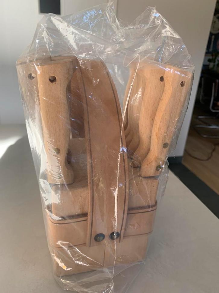 Houten messenblok Thiers Durol Inox met leder afwerking, Huis en Inrichting, Keuken | Bestek, Zo goed als nieuw, Ophalen of Verzenden