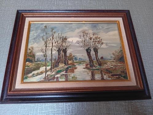 landschap met knotwilgen - olieverf op doek, Antiek en Kunst, Kunst | Schilderijen | Klassiek, Ophalen of Verzenden