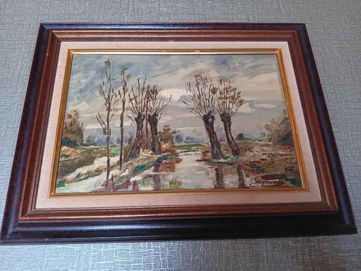 landschap met knotwilgen - olieverf op doek, Antiek en Kunst, Kunst | Schilderijen | Klassiek, Ophalen of Verzenden