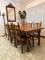 Salon à manger en chêne véritable + 6 chaises avec coussins, Ophalen, Zo goed als nieuw