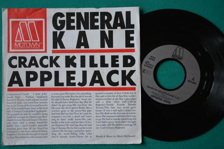 General Kane - Crack Killed Applejack - single vinyle (1986), CD & DVD, Vinyles Singles, Utilisé, Single, Hip-hop et Rap, 7 pouces